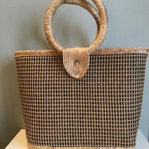 Top Handle Straw Tote Bag